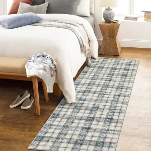 Plaid Blue 2x6 Runner Farmhouse Rug Kitchen Rugs Non Slip Washable Rugs Throw Rugs Carpet Rug Soft Rug Runner No Shedding Floor Mats Geometric Area Rug for Laundry Hallway Entry Rug