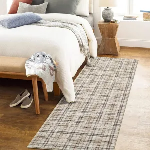 Plaid Beige 2x6 Modern Trellis Washable Runner Rug, Farmhouse Rug Non Slip Kitchen Runner Rugs Bath Mat Tartan Soft Area Rug for Bedroom Throw Rugs for Hallway Laundry Room Entryway Rug