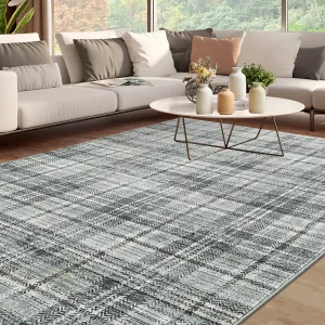 Plaid Green 10x13 Washable Rugs for Living Room Soft Bedroom Rug Modern Plaid Large Area Rug Non Shedding Non Slip Throw Rugs Stain Resistant Carpet for Dining Room Nursery Rug