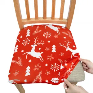 Christmas Seat Covers Dustproof Removable Chair Seat Cushion Slipcovers Home Decoration for Kitchen Dining Room Office Christmas Deer One Size
