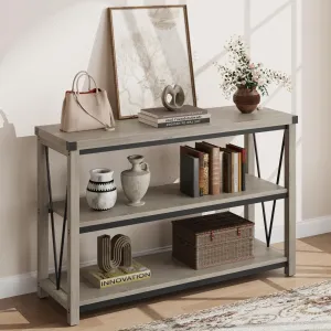 Farmhouse Entryway Table,47 Inch Narrow Long Console Table with Storage, 3 Tier Wood Console Table for Living Room, Behind Couch Table, Hallway Table for Foyer, Entryway Furniture-Grey