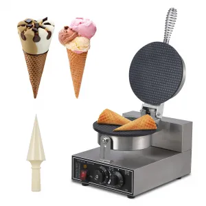 Commercial Stainless Steel Egg Roll Mold, Electric Ice Cream Cone Maker Machine, Nonstick Waffle Cone and Bowl Maker With Time & Temperature Control, 1300W, 110V