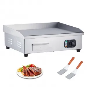 21" Commercial Electric Griddle, 1600W Countertop Flat Top Grill, Stainless Steel, Adjustable Temperature 122°F-572°F, with Splash Guard & Spatulas (No Plug)