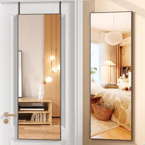 Door Mirror Full Length 47"x 18" Full Body Mirror Wall Mounted Mirror Dressing Door Hanging Mirror Leaning Long Mirror with 2 Metal Hangers Oversized Mirror Black for Bedroom Bathroom