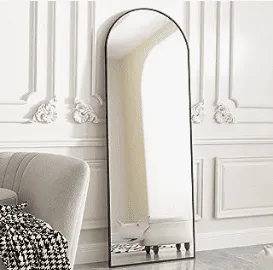 Arched Full Length Mirror 65"x22" Mirror Standing Hanging or Leaning Wall, Full Body Floor with Stand Aluminum Alloy Thin Frame for Bedroom