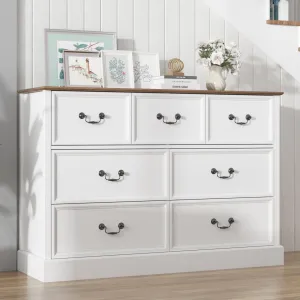 7 Drawers Dresser for Bedroom, Wood Modern Dresser Chest of Drawers Organizer Storage, Rustic Tall Farmhouse Dresser Chest of Drawer for Living Room, Closet, Hallway Children's Room