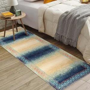 Modern Ombre Runner Rug 2x6 - Soft Pearl Velvet, Non-Slip, Machine Washable, Floral Border - Ideal for Hallway, Entry, Kitchen