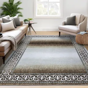 Modern Washable 9x12 Rug for Living Room - Soft Ombre Velvet, Non-Slip, Machine Washable, Brown/Grey, Ideal for High Traffic Areas