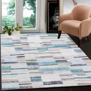 Bedroom Rug 4x6 Indoor Non-Slip Modern Abstract Floor Cover Carpet Machine Washable Rug Contemporary Large Carpet for Living Room Kitchen Nursery, Blue