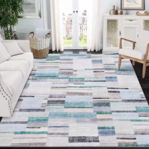 5x7 Modern Abstract Area Rug Geometric Floor Cover Indoor Non-Slip Boho Area Rug Stain Resistant Floor Carpet Large Throw Rug Contemporary Area Rug for Bedroom Living Room Nursery, Blue