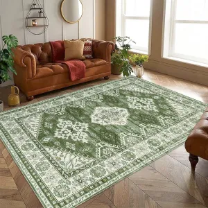 4x6 Washable Non Slip Rug Vintage Low Pile Stain Resistant Indoor Carpet for Living Room Bedroom Home Office, Blue