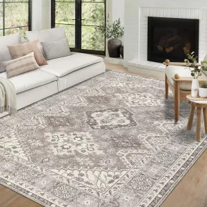 Washable Area Rugs 9 x 12 Rug for Bedroom Non Slip Large Area Rugs for Living Room Oriental Boho Rug Distressed Chenille Carpet Stain Resistant Throw Rugs for Dining Room Taupe 9'x12'