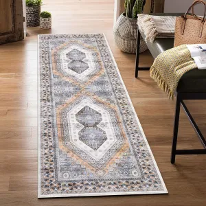 Washable Runner Rug 2x6 Stain Resistant Entryway Rug Non-Slip Backing Rugs for Bedroom Kitchen Low Pile Accent Rug Indoor Floor Decor, Light Orange