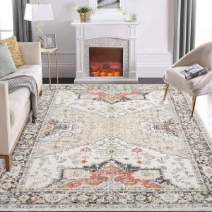 Vintage Floral Washable Area Rug 2x6 - High Density Polyester, Non-Slip TPR Backing, Low Pile, Ideal for High Traffic Areas