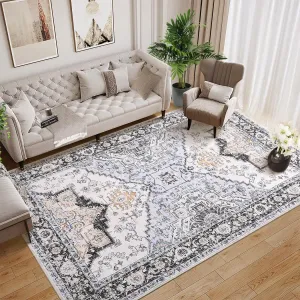 Washable Area Rug 10x13 Large Washable Rug Vintage Floral Area Rug Non-Slip Rug Non-Shedding Stain Resistant Rugs Washable Floral Large Carpet for Dining Room Nursery Home Office Decor