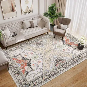 Washable Area Rug 10x13 Large Washable Rugs Floral Rug Vintage Area Rug Non-Slip Rug Non-Shedding Stain Resistant Washable Floral Carpet for Dining Room Nursery Home Office Indoor Decor