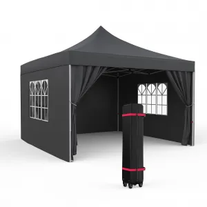 GraveeLife 10x10FT Pop Up Canopy Tent with 4 Sidewalls, Portable Outdoor Canopy with Wheeled Bag, Easy Set-Up Waterproof Outdoor Party Gazebo, Instant Tent for Wedding Backyard Garden Event