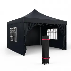 GraveeLife 10x10FT Pop Up Canopy Tent with 4 Sidewalls, Portable Outdoor Canopy with Wheeled Bag, Easy Set-Up Waterproof Outdoor Party Gazebo, Instant Tent for Wedding Backyard Garden Event