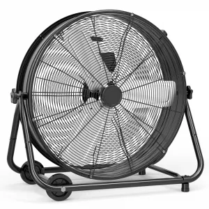 24 Inch Industrial Drum Fan, 5700 CFM High Velocity Floor Fan, 3 Speed Heavy Duty Metal Air Circulator Fan, 360° Tilt with Casters Handle, Ideal for Patios, Warehouse, Commercial, Basement
