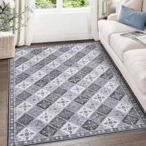 Machine Washable Rugs, 5x7 Area Rug Living Room Rugs Moroccan Trellis Area Rug Non Slip Indoor Floor Carpet for Bedroom Nursery Dining Room, Grey