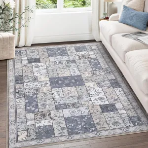 8x10 Area Rugs Machine Washable Rug Boho Rugs for Living Room Bedroom Area Rug Soft Large Vintage Bohemian Rugs Distressed Area Rug Non Slip Low Pile Floor Carpet, Grey