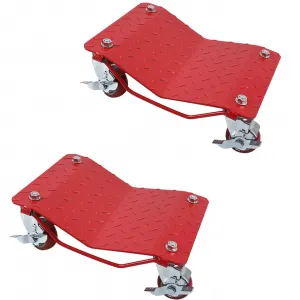 Car Dolly [Set of 2, 3000 Lbs Capacity], Heavy-Duty Carbon Steel Wheel Dollies with Anti-Skid Plate & 360° Rotatable Wheels, Red