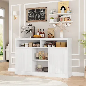 Modern Buffet Cabinet with Storage, Fluted Sideboard Cabinet with 2 Doors, White Accent Coffee Bar Cabinet with Adjustable Shelves for Kitchen Room, Dining Room, Living Room