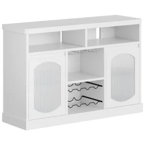 Modern Buffet Cabinet with Led Lights, White Sideboard with 2 Glass Doors, Ample Storage, Versatile Wine Racks, and Chic Design for Kitchen, Dining, and Living Room, White