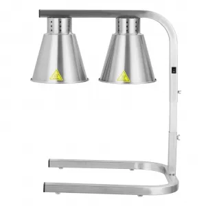 Food Heat Lamp, Stainless Steel Commercial Grade Food Warmer, 2 Bulbs Freestanding Food Warming Light, Height Adjustable Catering Heating Lamp for Restaurant, Buffet, Parties, 500W