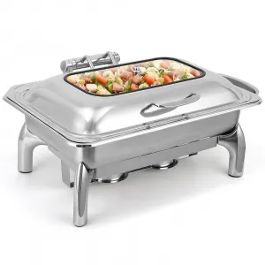 9 Quart Roll Top Chafing Dish Buffet Set, Full Pan Chafer, Rectangle Hydraulic Pressure Stainless Steel Set, for Wedding, Parties, Banquet, Catering Event, 1 Pack