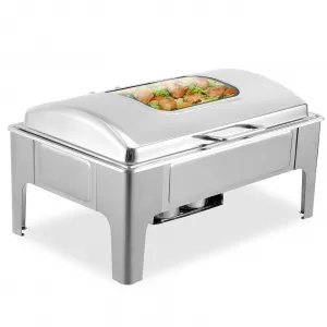 9 Quart Roll Top Chafing Dish Buffet Set, Full Pan Chafer, Rectangle Hydraulic Pressure Stainless Steel Set, for Wedding, Parties, Banquet, Catering Event, 1 Pack