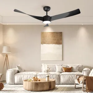 52" Ceiling Fan with Light, Remote Control, 6-Speed, Quiet DC Motor, Dimmable 3CCT for Bedroom & Patio (Black)