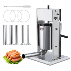 Manual Stainless Steel Sausage Stuffer 5L/11lbs – Heavy Duty Dual Speed Meat Filler – 5 Stuffing Tubes – Home and Commercial Meat Processing – USA Specification