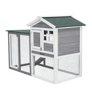 63"L Rabbit Hutch Wooden Small Animal Cage with 2 Lockable Doors Weatherproof PVC Roof Removable Tray Green/White Indoor Outdoor