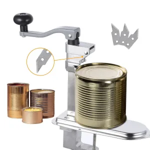 Manual Table Can Opener, Heavy-Duty Commercial Countertop, Stainless Steel Blade, Plated Steel Base, Opens Cans Up to 12 Inches, Suitable for Home and Commercial Kitchens