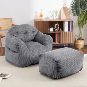 Bean Bag Chair with Ottoman, High-Density Foam Filling, Soft Corduroy, Armrests, Floor Sofa Couch, Adults & Kids, Living Room