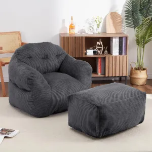 Bean Bag Chair with Ottoman, High-Density Foam, Soft Corduroy, Armrests, Foot Rest, Living Room, Adults, Kids