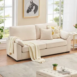 80 Inch Sofa, Comfy Couch, 3 Seater Couch with 2 Removable Pillows, Modern Sofa for Living Room Apartment Lounge Small Space (Beige)
