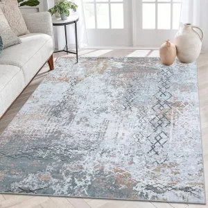 8x10 Modern Abstract Area Rug Washable Living Room Rug Non-Slip Geometric Floor Cover Contemporary Indoor Large Bedroom Rug Carpet Nursery Dining Room Area Rug, Grey