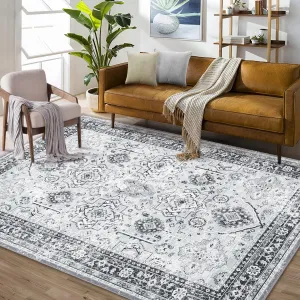 Boho Washable Rugs 5x7 Rug for Living Room Bohemian Vintage Rug Non Slip Large Area Rug for Bedroom Decor Soft Faux Wool Stain Resistant Carpet for Office Nursery Dining Room 5'x7' Grey
