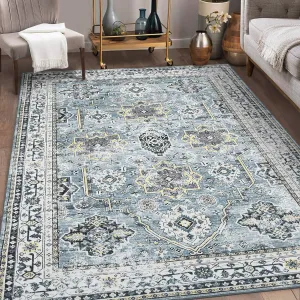 Washable Rugs 8 x 10 Rug for Living Room Boho Vintage Area Rug for Bedroom Indoor Floral Bohemian Oriental Large Rug Soft Non Shedding Stain Resistant Carpet for Dining Room 8'x10' Blue