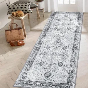 Washable Rugs 8x10 Area Rugs for Living Room Boho Vintage Rugs for Bedroom Indoor Floral Bohemian Oriental Large Rug Soft Non Shedding Stain Resistant Carpet for Dining Room 8'x10' Grey