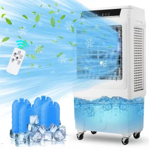 Evaporative Air Cooler, 3000CFM Swamp Cooler With Remote Control and 12H Timer, 4 Ice Packs, 3 Modes & Wind Speeds for Outdoor Indoor Use, 10.3 Gallon