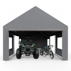 13'x25' Portable Garage with 4 Roll-Up Doors & Windows, Heavy Duty Carport for Car, Truck, Boat, PE Tarp Canopy