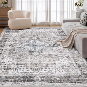 8x10 Area Rugs for Living Room, Brown Vintage Distressed Washable Non-Slip Bedroom Rug, Ultra-Thin Soft Large Area Rug for Bedroom Dining Room (Brown, 8'x10')