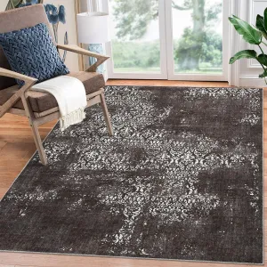 Vintage Distressed Area Rug 4x6 Bedroom Rug Machine Washable Area Rug Non Slip Indoor Throw Floor Cover Paisley Area Rug Stain Resistant Boho Accent Carpet for Living Room Home Decor, Brown