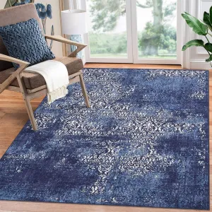Area Rug 8x10 Large Living Room Bedroom Area Rug Machine Washable Boho Accent Rug Indoor Non Slip Throw Floor Cover Stain Resistant Paisley Rug Vintage Distressed Area Rug Nursery Rug, Blue
