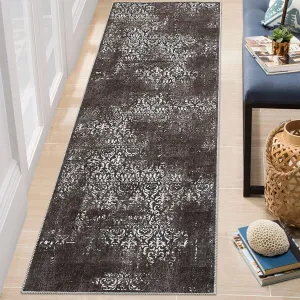 Entryway Runner Rug 2x6 Washable Rug for Hallway Vintage Distressed Floor Cover Non Slip Throw Runner Carpet Stain Resistant Boho Accent Rug for Living Room Bedroom Home Decor, Brown