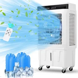 Evaporative Air Cooler, 1800CFM Swamp Cooler With 8.4 Gallon Water Tank and 4 Ice Packs, 3 Modes & Wind Speeds for Outdoor or Indoor Use