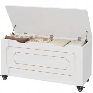 Storage Chest, Storage Trunk With 4 Wheels, 39.4'' Wooden Storage Bench With 2 Safety Hinges, Blanket Chest, Entryway Bench With Storage, Supports 350 Lbs, for Living Room